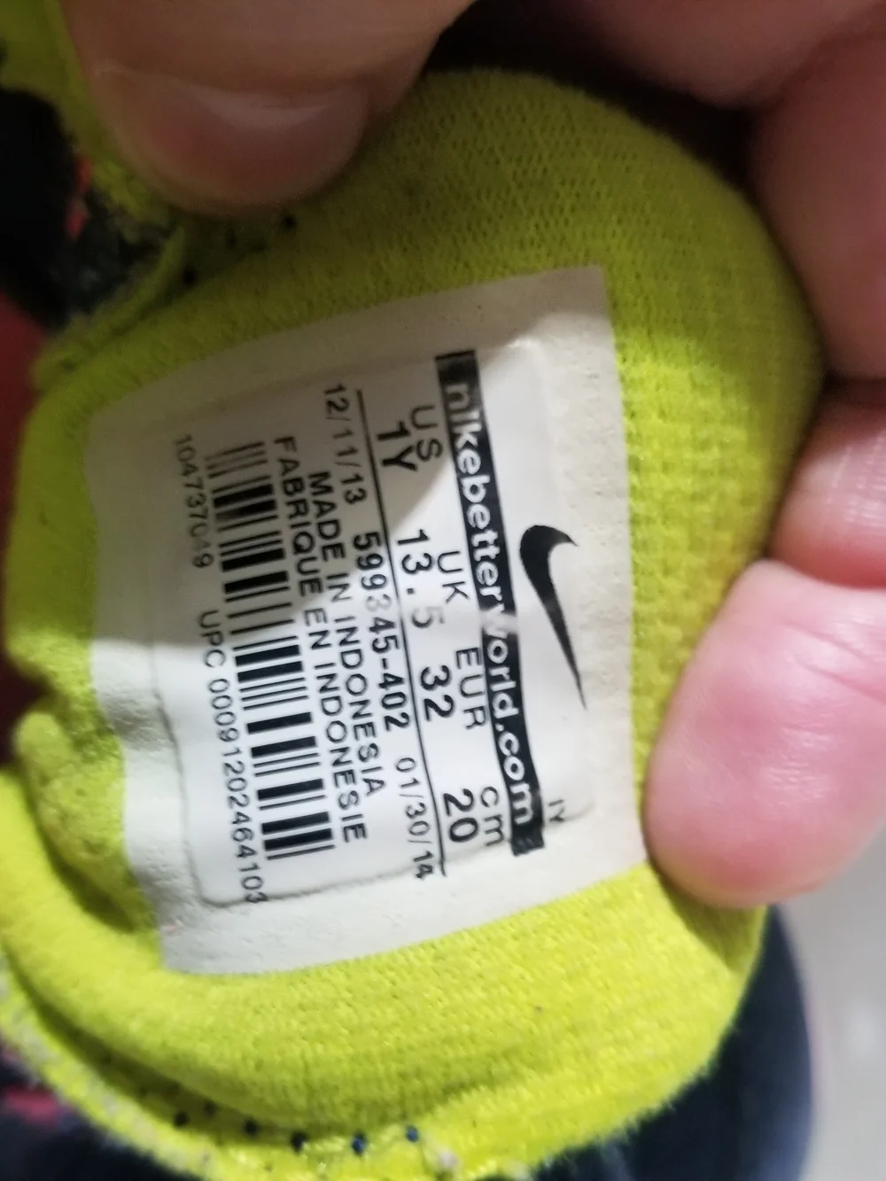 Nike Kid's 1Y Navy Blue Sneakers with Pink Laces and Soles & Lime Green Interior